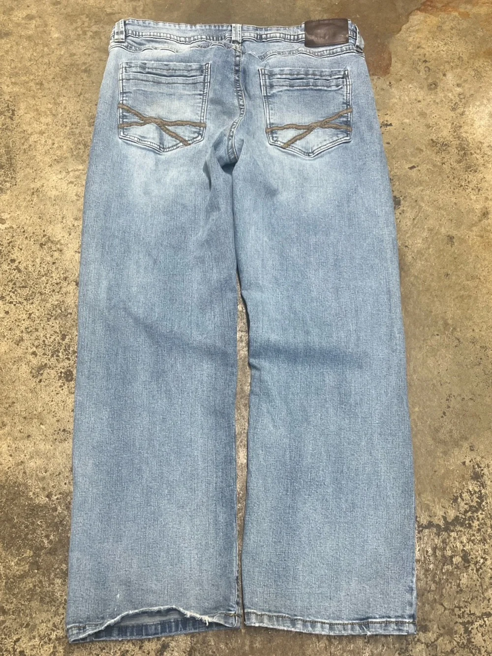 TK Axel Bootcut Jeans Men’s 38 x 32 Light Wash Heavyweight Embroidered Grunge